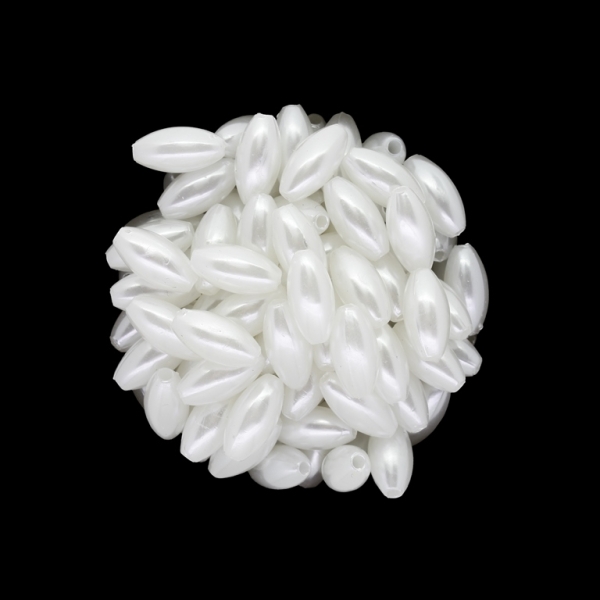 ACRYLIC IMITATION PLASTIC PEARLS - ELLIPSE - 12x6mm WHITE 01 - PACKAGE 500g Hole-1.6mm (2200pcs.)