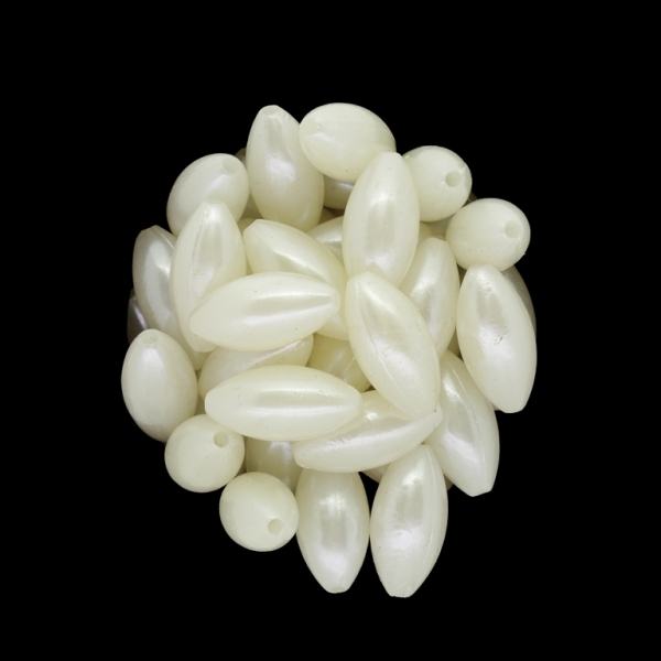 ACRYLIC IMITATION PLASTIC PEARLS - ELLIPSE - 18x9mm IVORY 02 - PACKAGE 500g Hole-2.0mm (710pcs.)