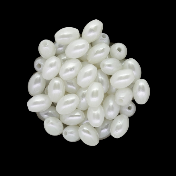 ACRYLIC IMITATION PLASTIC PEARLS - OVAL - 11x8mm WHITE 01 - PACKAGE 500g Hole-2.2mm (1440pcs.)