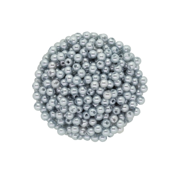 ACRYLIC IMITATION PLASTIC PEARLS - BALL - 4mm GRAY (LIGHT) 33 - PACKAGE 500g Hole-1.5mm (18000pcs.)