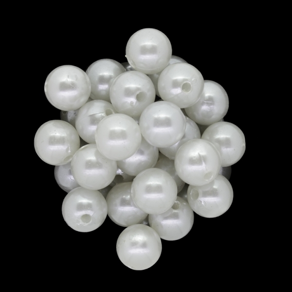 ACRYLIC IMITATION PLASTIC PEARLS - BALL - 12mm WHITE 00 - PACKAGE 500g Hole-2.5mm (590pcs.)