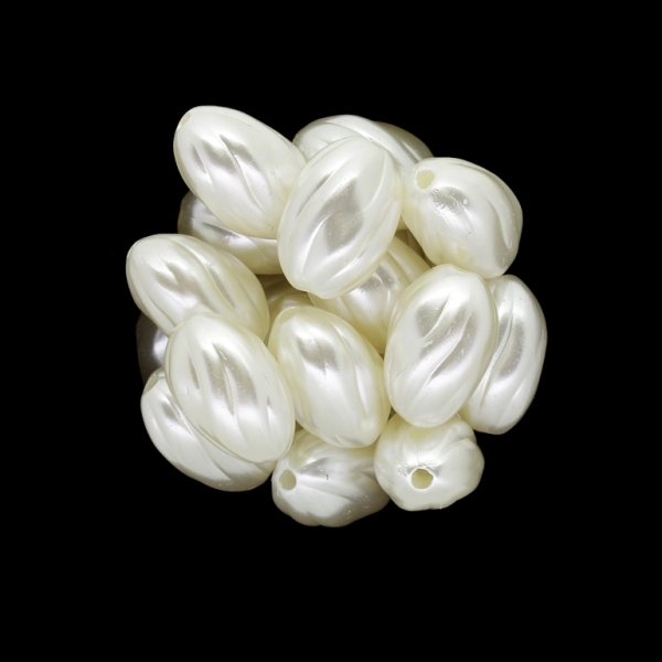 ACRYLIC IMITATION PLASTIC PEARLS - ELLIPSE WITH STRIPES - 19x13mm ECRU 45 - PACKAGE 500g Hole-2.5mm (310pcs.)