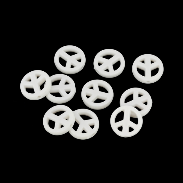 OPAQUE MATTE PLASTIC BEADS - PEACE SIGN - 14.5x3mm WHITE - PACKAGE 500g  Hole-1.8mm (1200pcs.)