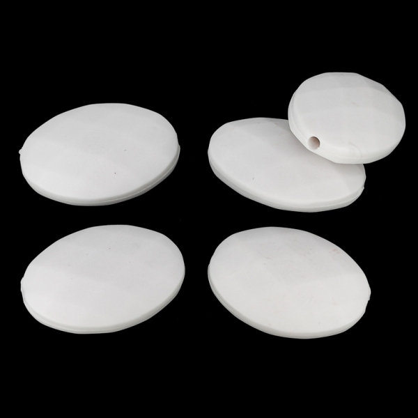 OPAQUE MATTE PLASTIC BEADS - PLATE OVAL FACETED - 32x23x10mm WHITE - PACKAGE 500g  Hole-2.5mm (110pcs.)