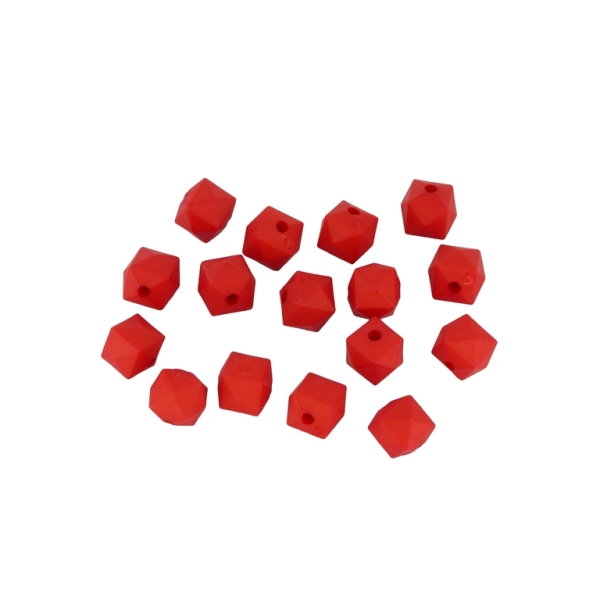 OPAQUE MATTE PLASTIC BEADS - CUBE FACETED - 7.5x8mm RED - 50g  Hole-1.8mm (170pcs.)