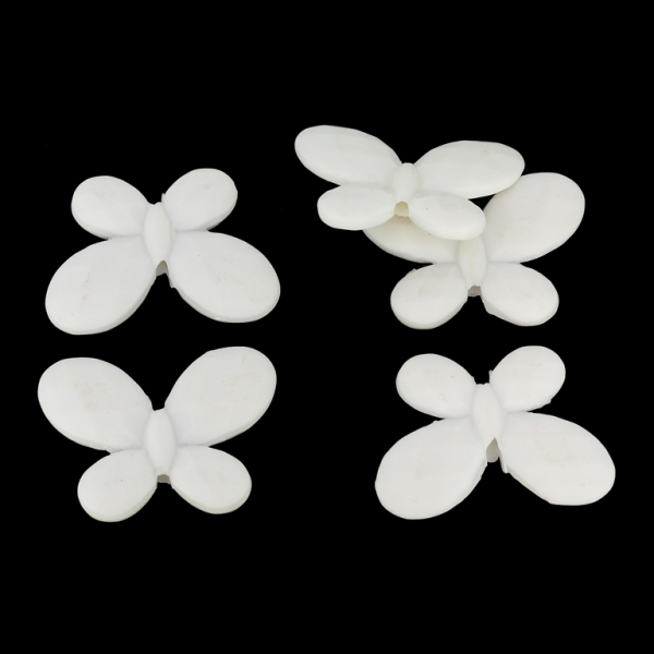 OPAQUE MATTE PLASTIC BEADS - BUTTERFLY 03 - FACETED - 22.5x30x5mm WHITE - 50g  Hole-2.0mm (36pcs.)