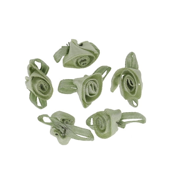 TEXTILE BEADS - SATIN - ROSE 02 WITH RIBBON BOW - 14mm GREEN (LIGHT) - PACKAGE 500pcs.