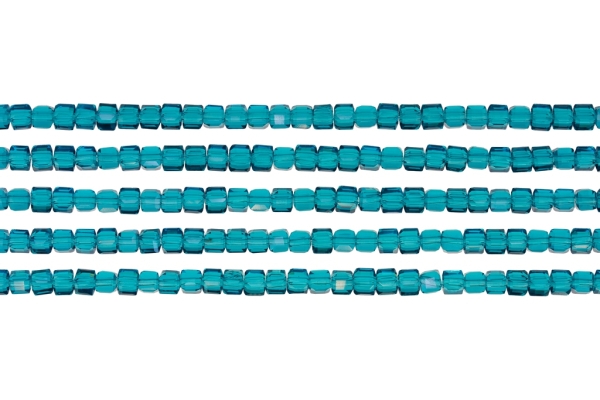 GLASS BEADS - CRYSTALS - CUBE 4x4mm - TRANSPARENT - TURQUOISE BLUE 022 - PACKAGE (5x98pcs.) Hole-1.2mm