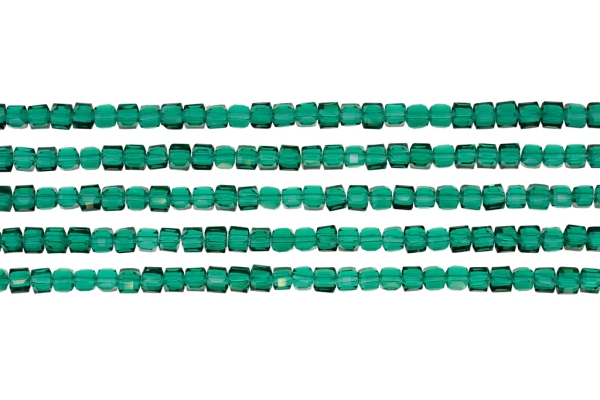 GLASS BEADS - CRYSTALS - CUBE 4x4mm - TRANSPARENT - TURQUOISE GREEN 023 - PACKAGE (5x98pcs.) Hole-1.2mm