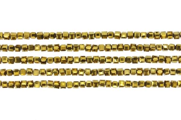 GLASS BEADS - CRYSTALS - CUBE 4x4mm - METALLIC - GOLD 111 - PACKAGE (5x98pcs.) Hole-1.2mm