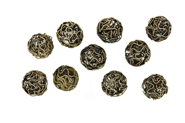 METAL BEADS - WIRE YARN - BALL 03 - 14 MM ANTIQUE BRONZE - 50pcs.