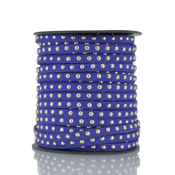 SUEDE CORD FAUX - GOLD STUDDED 1 LINE - 5mm BLUE 1078 - 18meters