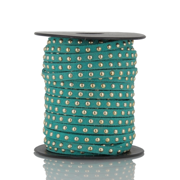 SUEDE CORD FAUX - GOLD STUDDED 1 LINE - 5mm TURQUOISE 1143 - 18meters