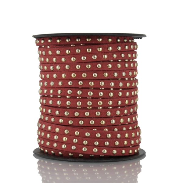 SUEDE CORD FAUX - GOLD STUDDED 1 LINE - 5mm RED 1049 - 18meters