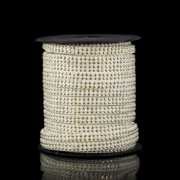 SUEDE CORD FAUX - GOLD STUDDED 2 LINES - 5mm WHITE 1125 - 2х18meters