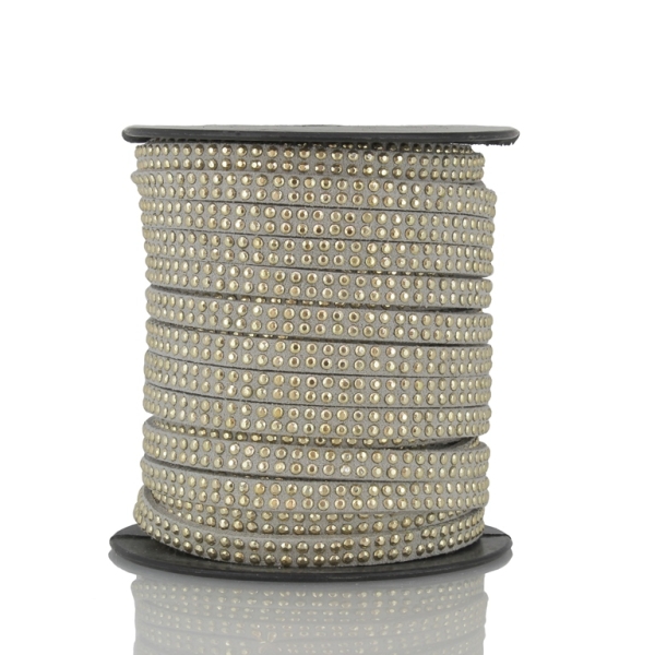 SUEDE CORD FAUX - GOLD STUDDED 2 LINES - 5mm GRAY (LIGHT) 1126 - 2х18meters