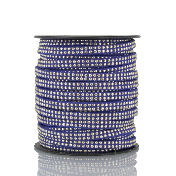 SUEDE CORD FAUX - GOLD STUDDED 2 LINES - 5mm BLUE 1078 - 2х18meters