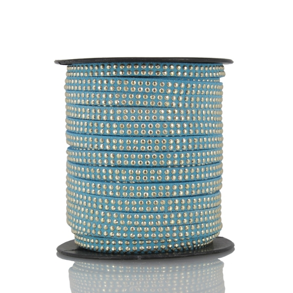 SUEDE CORD FAUX - GOLD STUDDED 2 LINES - 5mm BLUE PETROLEUM (LIGHT) 1081 - 2х18meters