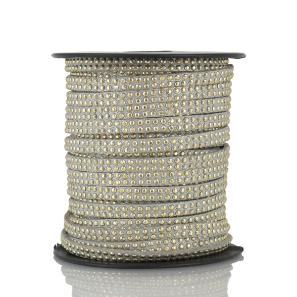 SUEDE CORD FAUX - GOLD STUDDED 2 LINES - 5mm SILVER COLOR 1003 - 2х18meters