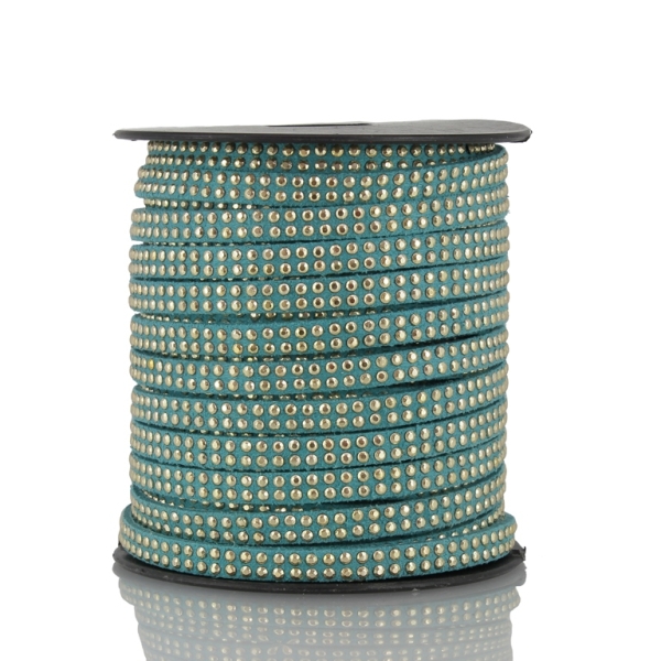 SUEDE CORD FAUX - GOLD STUDDED 2 LINES - 5mm TURQUOISE 1143 - 2х18meters