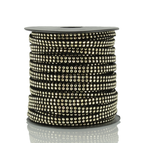 SUEDE CORD FAUX - GOLD STUDDED 2 LINES - 5mm BLACK 1090 - 2х18meters