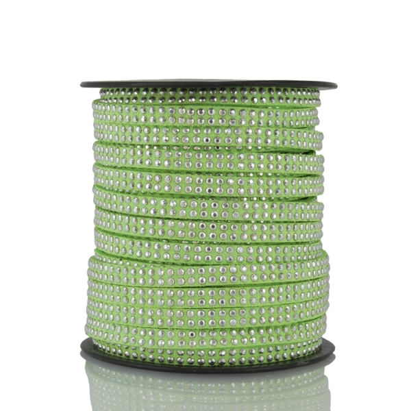 SUEDE CORD FAUX - SILVER STUDDED 2 LINES - 5mm GREEN (LIGHT) 1142 - 2х18meters