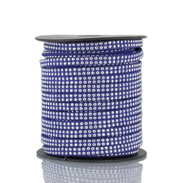 SUEDE CORD FAUX - SILVER STUDDED 2 LINES - 5mm BLUE 1078 - 2х18meters