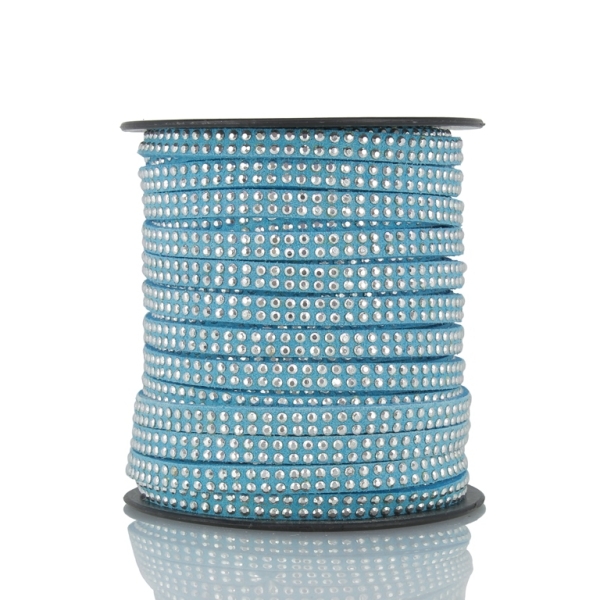 SUEDE CORD FAUX - SILVER STUDDED 2 LINES - 5mm BLUE PETROLEUM (LIGHT) 1081 - 2х18meters