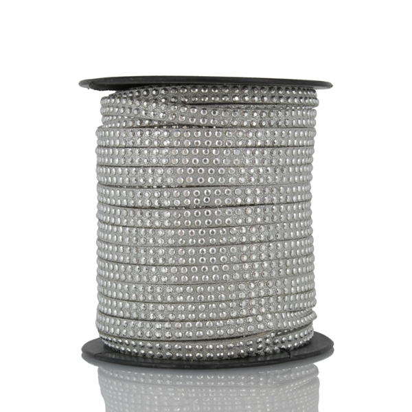 SUEDE CORD FAUX - SILVER STUDDED 2 LINES - 5mm SILVER COLOR 1003 - 18meters