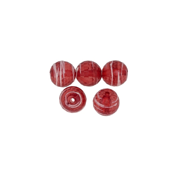 TRANSPARENT PLASTIC BEADS - STRIPE - BALL FACETED 04 - 12mm RED - PACKAGE 500g Hole-2.0mm (510pcs.)