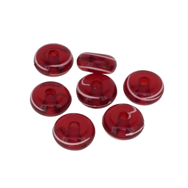 TRANSPARENT PLASTIC BEADS - STRIPE - WASHER 03 - 8.5x17mm RED - PACKAGE 500g Hole-4.5mm (280pcs.)