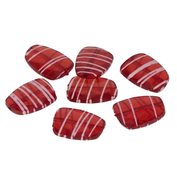 TRANSPARENT PLASTIC BEADS - STRIPE - TILE IRREGULAR 01 FACETED - 23x16.5x5.5mm RED - PACKAGE 500g Hole-2.0mm (390pcs.)