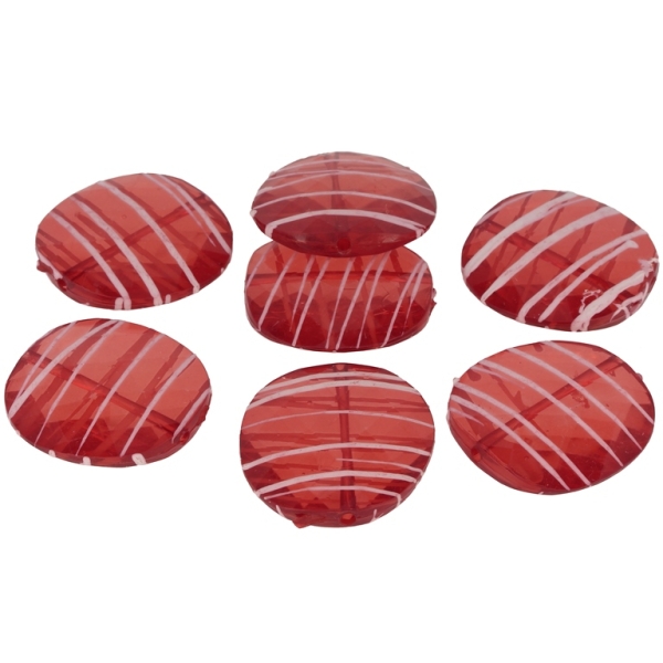 TRANSPARENT PLASTIC BEADS - STRIPE - TILE IRREGULAR 02 FACETED - 23x6mm RED - PACKAGE 500g Hole-2.0mm (265pcs.)