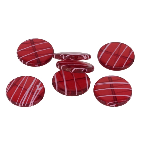 TRANSPARENT PLASTIC BEADS - STRIPE - DISK 02 - 21x5mm RED - PACKAGE 500g Hole-1.8mm (350pcs.)