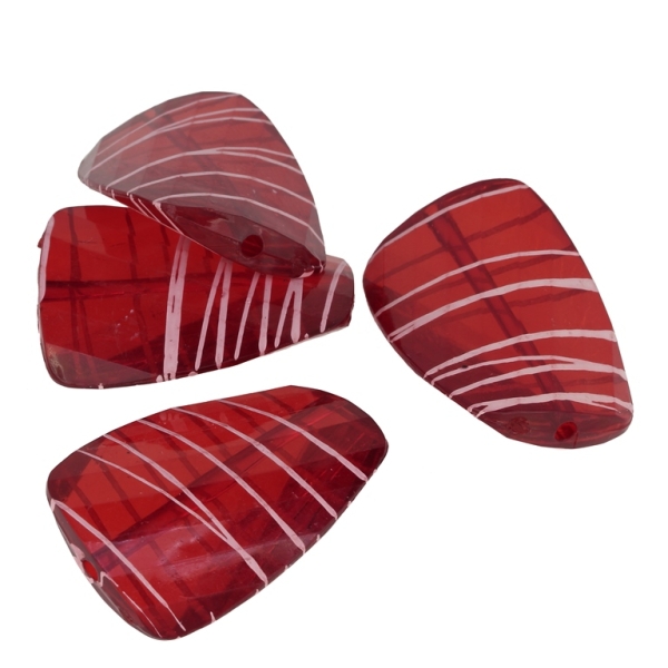 TRANSPARENT PLASTIC BEADS - STRIPE - TILE IRREGULAR 03 FACETED - 38x27x9mm RED - PACKAGE 500g Hole-2.8mm (82pcs.)