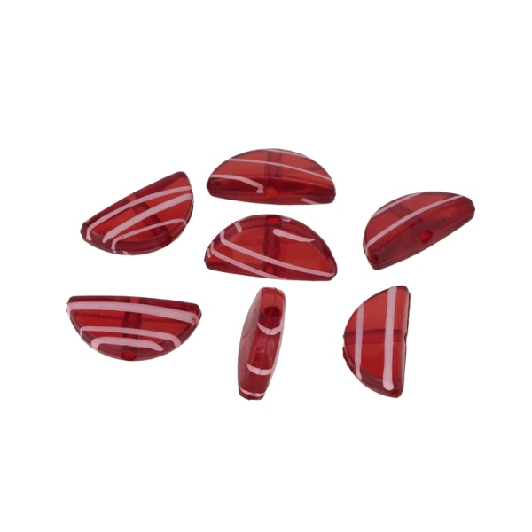 TRANSPARENT PLASTIC BEADS - STRIPE - SEMI-CIRCLE - 9x20x6mm RED - PACKAGE 500g Hole-2.3mm (750pcs.)