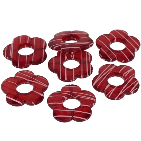 TRANSPARENT PLASTIC BEADS - STRIPE - FLOWER 06 - INNER HOLE 12mm - 30x5mm RED - PACKAGE 500g Hole-2.0mm (180pcs.)