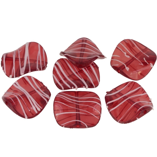 TRANSPARENT PLASTIC BEADS - STRIPE - CIRCLE WAVE FACETED - 24x5mm RED - PACKAGE 500g Hole-2.0mm (305pcs.)