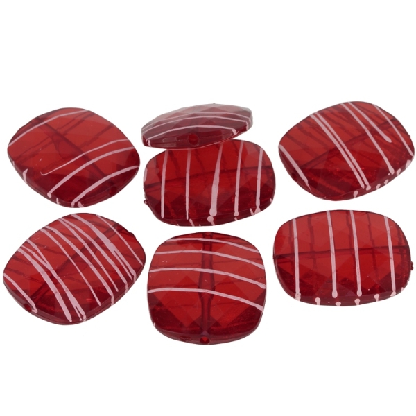 TRANSPARENT PLASTIC BEADS - STRIPE - TILE OVAL 02 FACETED - 30x26x8mm RED - PACKAGE 500g Hole-2.0mm (118pcs.)