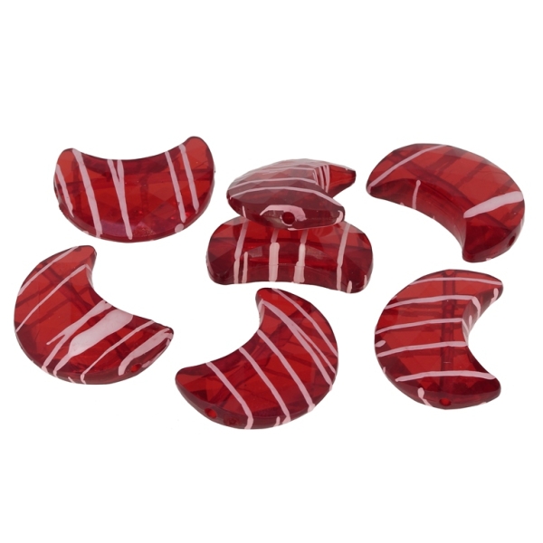 TRANSPARENT PLASTIC BEADS - STRIPE - MOON FACETED - 24x18x7mm RED - PACKAGE 500g Hole-1.8mm (315pcs.)