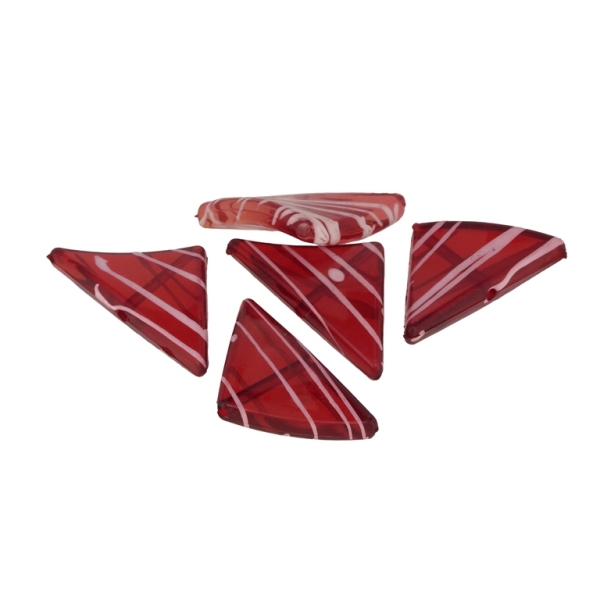 TRANSPARENT PLASTIC BEADS - STRIPE - TRIANGLE - 15x29x5mm RED - PACKAGE 500g Hole-1.8mm (450pcs.)