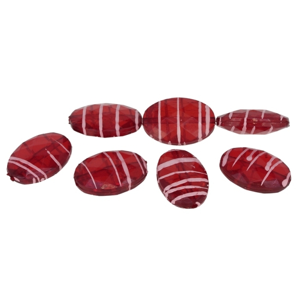 TRANSPARENT PLASTIC BEADS - STRIPE - TILE OVAL FACETED - 19x13x7mm RED - 50g Hole-1.5mm (50pcs.)