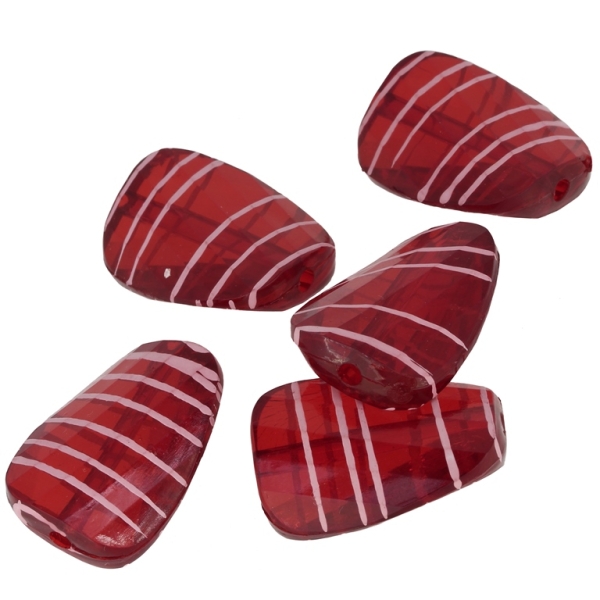 TRANSPARENT PLASTIC BEADS - STRIPE - TILE IRREGULAR 03 FACETED - 30x22x9mm RED - 50g Hole-3.0mm (13pcs.)