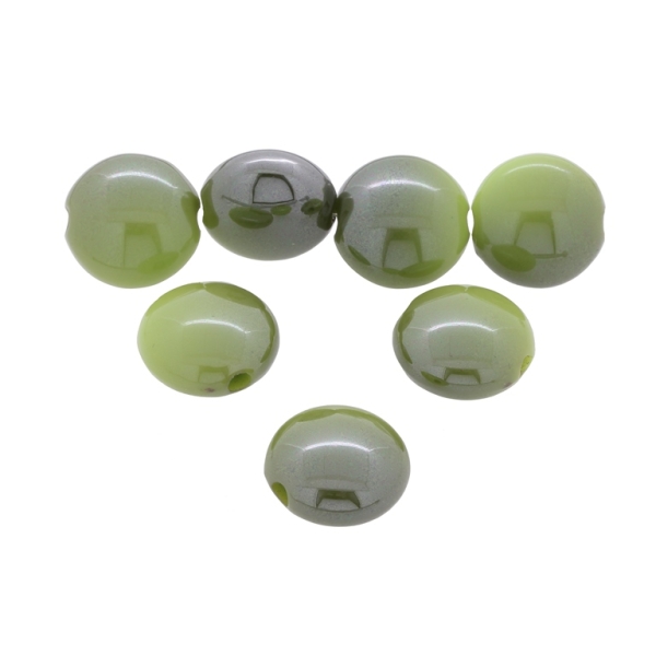 ACRYLIC BEADS - HIGH GLOSS - FLAT ROUND - 17х10mm GREEN (LIGHT) ВА10 - 500 g Hole-3.0mm (270 pcs.)