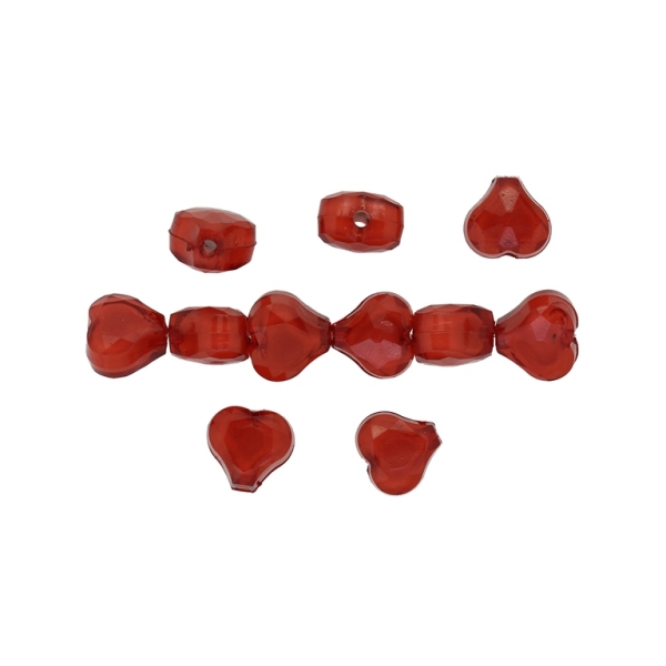 ACRYLIC BEADS BEAD IN BEAD - HEART 10 FACETED - 11x12x8mm RED - 500 g Hole-2.3mm (800 pcs.) 