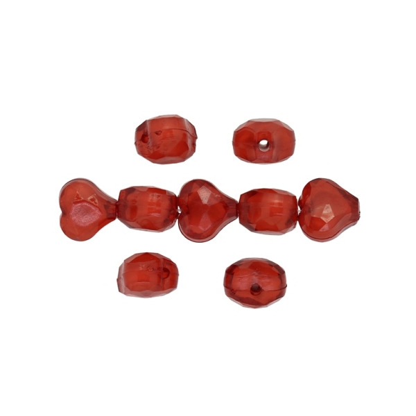 ACRYLIC BEADS BEAD IN BEAD - HEART 10 FACETED - 13x14x9mm RED - 500 g Hole-2.5mm (540 pcs.) 