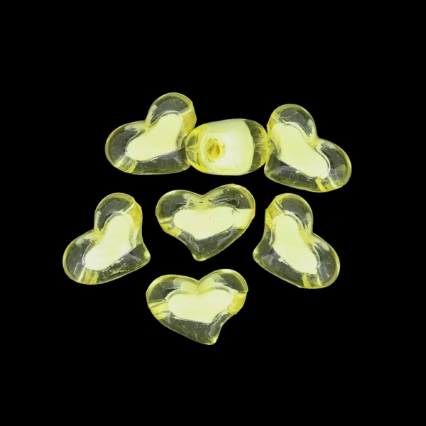 ACRYLIC BEADS BEAD IN BEAD - HEART 11 - 21x15x12mm YELLOW - 500 g Hole-3.0mm (245 pcs.)