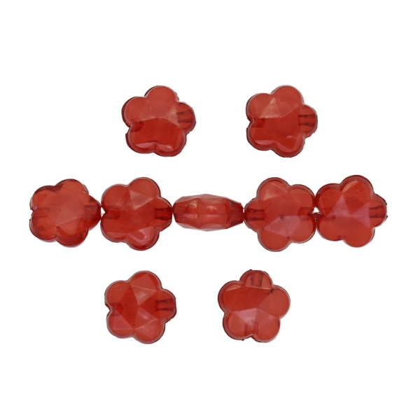 ACRYLIC BEADS BEAD IN BEAD - FLOWERS 12 FACETED - 15.5x8mm RED - 500 g Hole-2.5mm (480 pcs.)