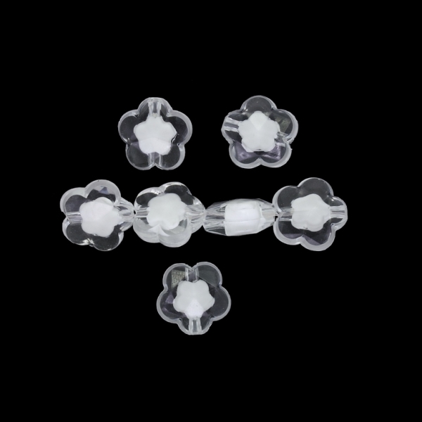 ACRYLIC BEADS BEAD IN BEAD - FLOWERS 12 FACETED - 15.5x8mm WHITE - 500 g Hole-2.5mm (480 pcs.)