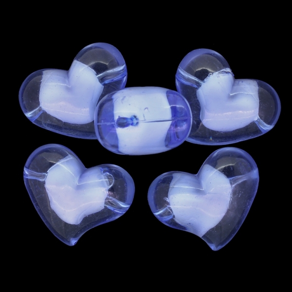 ACRYLIC BEADS BEAD IN BEAD - HEART 11 - 35x28x20mm BLUE (LIGHT) - 500 g Hole-3.8mm (46 pcs.)